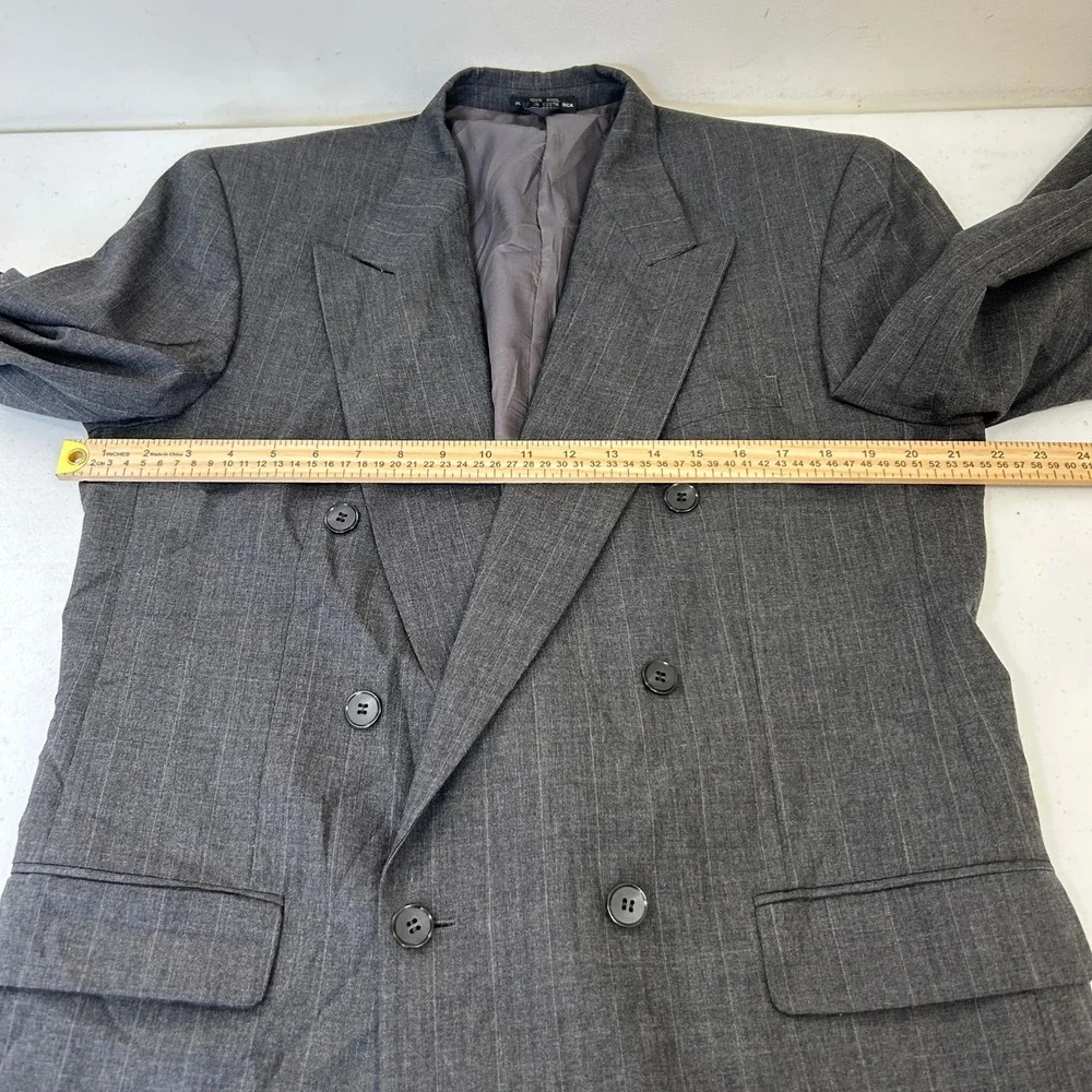 Oleg Cassini Couture Mens Gray Pinstripe Wool Double Breasted Blazer Jacket 44R